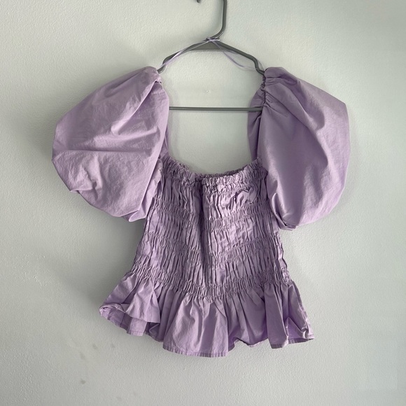ASTR Lavender Puff Sleeve Shirred Peplum Top - Picture 1 of 4